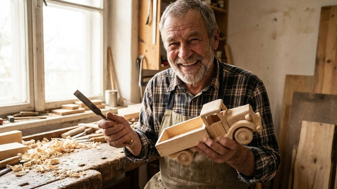 📸 Antonio, de vuelta en su taller, construyendo un juguete para su nieto. "A estas manos aún les queda mucha vida."